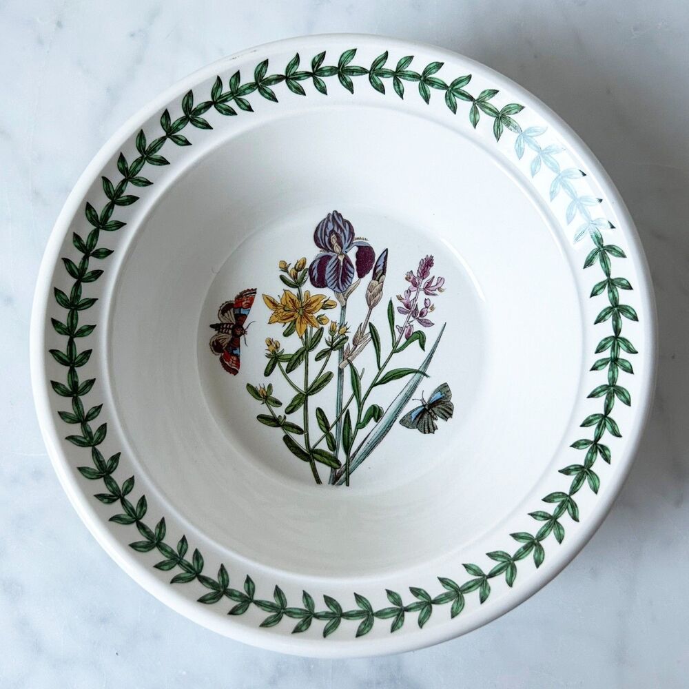 Portmeirion Botanic Garden Purple Iris Oatmeal Bowl 6.5" 1982 Backstamp England
